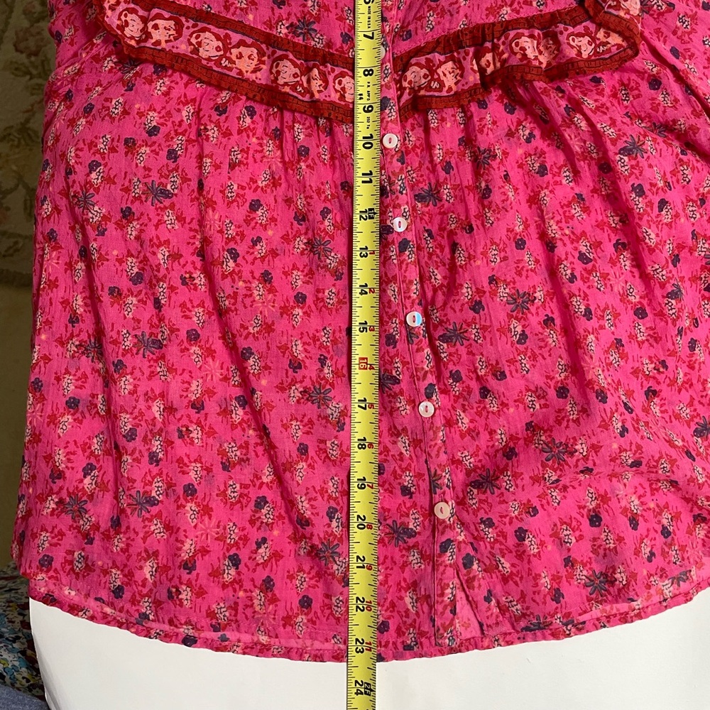 FREE PEOPLE Jenna Floral Ruffle Blouse Raspberry Red Flowy Feminine Size Small - Picture 15 of 15